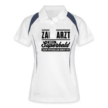 Superheld Zahnarzt - Frauen Polo atmungsaktiv - Weiß/Navy - Vorne