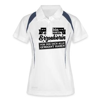 Fun-Shirt Verrückte Erzieherin - Frauen Polo atmungsaktiv - Weiß/Navy - Vorne