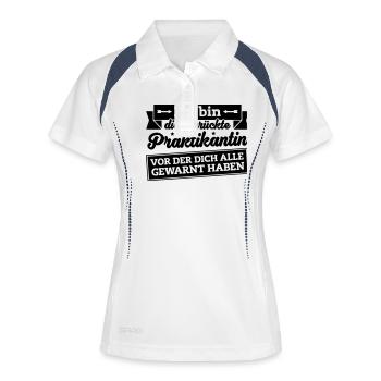 Fun-Shirt Verrückte Praktikantin - Frauen Polo atmungsaktiv - Weiß/Navy - Vorne