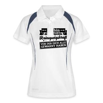 Fun-Shirt Verrückte Reinigungskraft - Frauen Polo atmungsaktiv - Weiß/Navy - Vorne