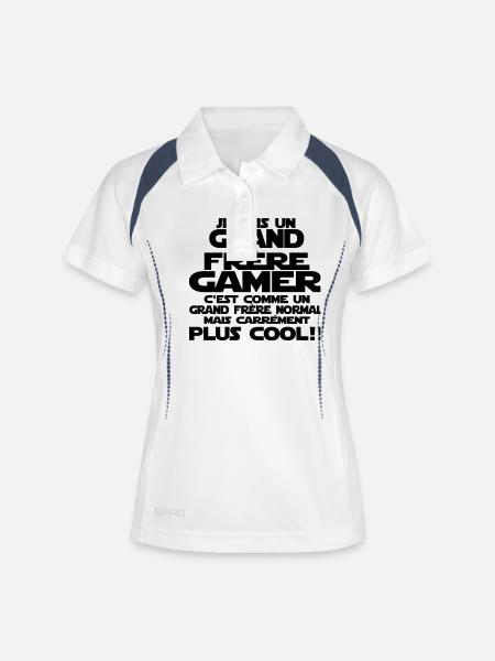 je suis un grand frère gaMER - Polo respirant Femme - blanc/marine