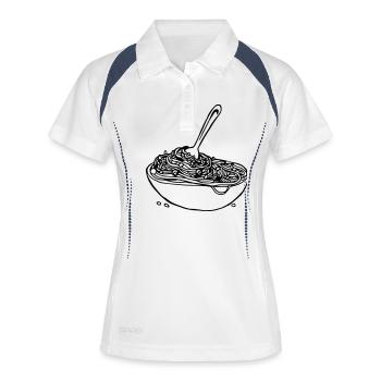 Nudelteller vegetarisch, Koch, Köchin - Frauen Polo atmungsaktiv - Weiß/Navy - Vorne