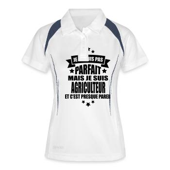je ne suis pas parfait mais je suis agriculteur - Polo respirant Femme - blanc/marine - Devant