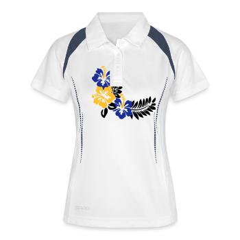 Habiscus Flowers - Frauen Polo atmungsaktiv - Weiß/Navy - Vorne
