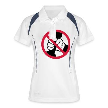 Plakat, wichsen verboten, JGA - Frauen Polo atmungsaktiv - Weiß/Navy - Vorne