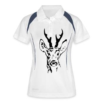 Rehbock - Hirsch - Deer - Frauen Polo atmungsaktiv - Weiß/Navy - Vorne