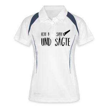 ich kam, sah und sägte - Frauen Polo atmungsaktiv - Weiß/Navy - Vorne