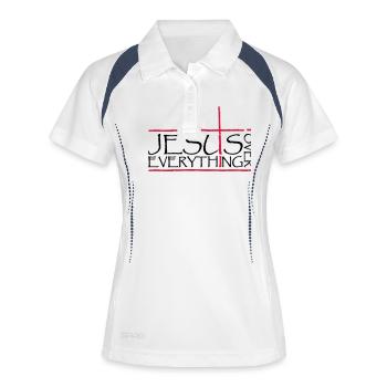 Jesus Over Everything - Frauen Polo atmungsaktiv - Weiß/Navy - Vorne