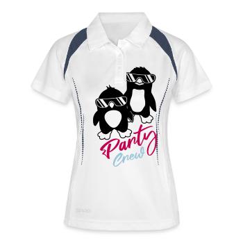 Pinguin Freunde Party Crew - Frauen Polo atmungsaktiv - Weiß/Navy - Vorne
