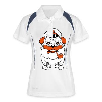 Alter Mops Hund Kapitän Lustig Süß Cartoon Comic - Frauen Polo atmungsaktiv - Weiß/Navy - Vorne
