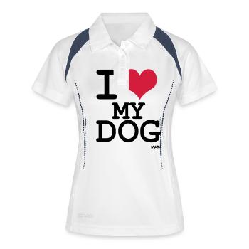 i love my dog by wam - Frauen Polo atmungsaktiv - Weiß/Navy - Vorne