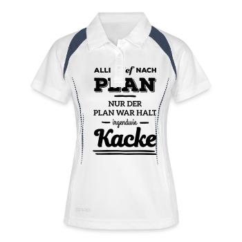 Alles lief nach Plan war Kacke Spruch lustig - Frauen Polo atmungsaktiv - Weiß/Navy - Vorne
