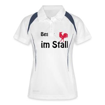 Bester Han im Stall, der Hahn im Korb - Frauen Polo atmungsaktiv - Weiß/Navy - Vorne