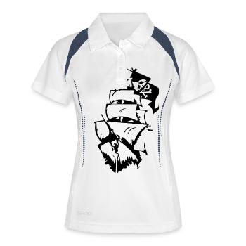 Piratenschiff - Frauen Polo atmungsaktiv - Weiß/Navy - Vorne