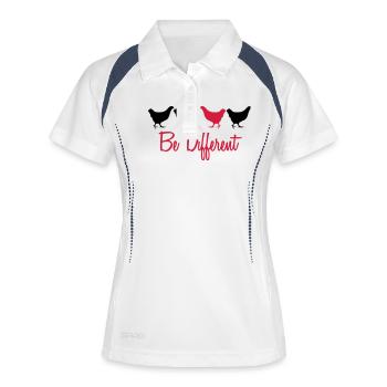 Être mit Huhn différents texte - Polo respirant Femme - blanc/marine - Devant
