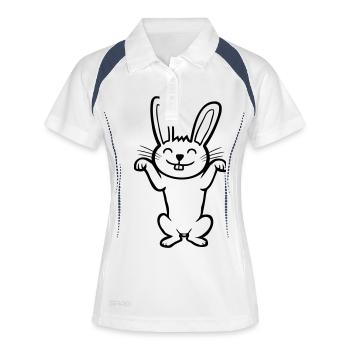 Stehendes glückliches Häschen - Frauen Polo atmungsaktiv - Weiß/Navy - Vorne