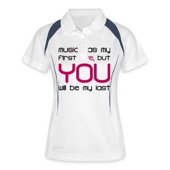 Music Was my First Love 2C - Frauen Polo atmungsaktiv - Weiß/Navy - Vorne