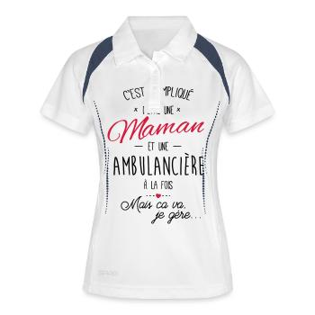 maman et ambulancière - Polo respirant Femme - blanc/marine - Devant