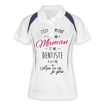maman et dentiste - Polo respirant Femme - blanc/marine - Devant