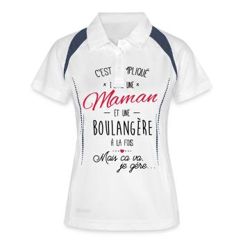 maman et boulangère - Polo respirant Femme - blanc/marine - Devant