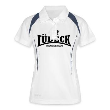 luebeck_hansestadt_adler_herz - Frauen Polo atmungsaktiv - Weiß/Navy - Vorne