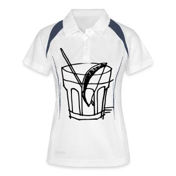 Cocktail Glas. Longdrink. Schwarz. Gin - Frauen Polo atmungsaktiv - Weiß/Navy - Vorne