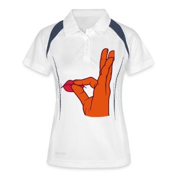 Louange Bouche Baiser Geste de la Main - Polo respirant Femme - blanc/marine - Devant