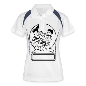 Manga Judo - Frauen Polo atmungsaktiv - Weiß/Navy - Vorne