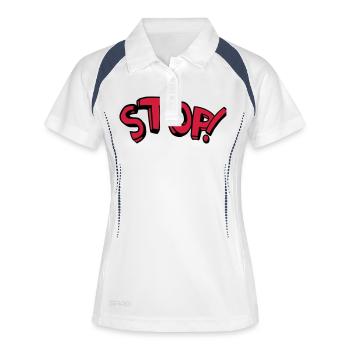Arrêt permanent reste dicton comique - Polo respirant Femme - blanc/marine - Devant