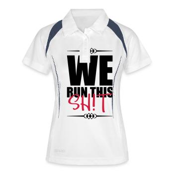 we run this design - Frauen Polo atmungsaktiv - Weiß/Navy - Vorne
