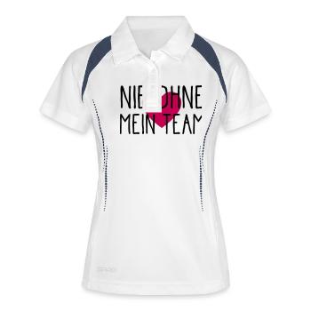 nie ohne mein team herz - Frauen Polo atmungsaktiv - Weiß/Navy - Vorne