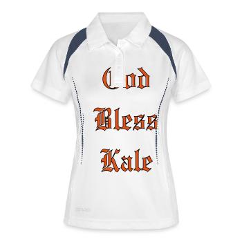 GodBlessKale - Frauen Polo atmungsaktiv - Weiß/Navy - Vorne