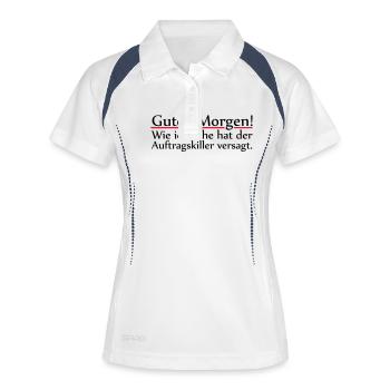 Guten Morgen! Wie ich sehe hat der Auftragskiller - Frauen Polo atmungsaktiv - Weiß/Navy - Vorne