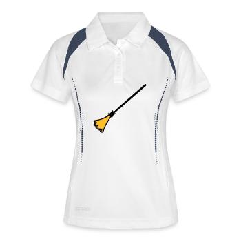 Besen, handgezeichnet: Putzfrau, Müllmann. - Frauen Polo atmungsaktiv - Weiß/Navy - Vorne