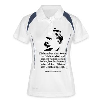 Nietzsche: Fermer à côté du malheur du monde, et souvent - Polo respirant Femme - blanc/marine - Devant