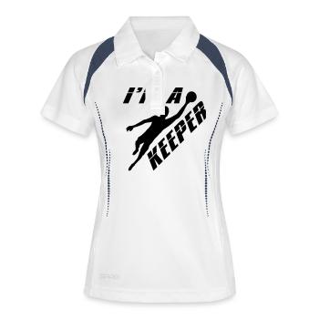 Design je suis un gardien de but torhueter tenant le pied - Polo respirant Femme - blanc/marine - Devant