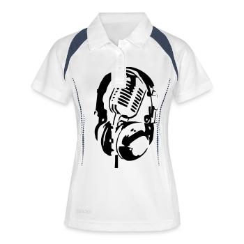 mikrokopfhoerer - Frauen Polo atmungsaktiv - Weiß/Navy - Vorne