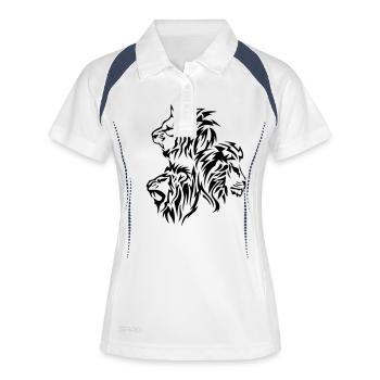 lion tribal tatouage dessin 14030 - Polo respirant Femme - blanc/marine - Devant