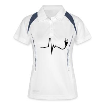 herzschlag strom stecker energie steckdose anschli - Frauen Polo atmungsaktiv - Weiß/Navy - Vorne