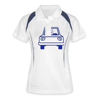 Vogel Auto fahren Autofahrer Führerschein mobil - Frauen Polo atmungsaktiv - Weiß/Navy - Vorne