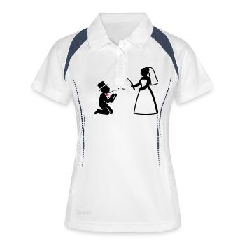 Brautpaar Ehe Paar Peitsche Hochzeit - Frauen Polo atmungsaktiv - Weiß/Navy - Vorne