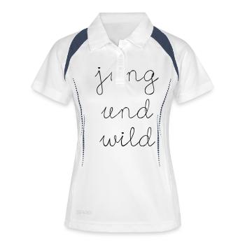jung und wild - Frauen Polo atmungsaktiv - Weiß/Navy - Vorne