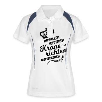 hinfallen Krone richten weitergehen lustig Spruch - Frauen Polo atmungsaktiv - Weiß/Navy - Vorne