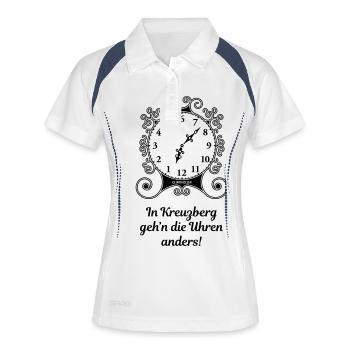 In Kreuzberg geh'n die Uhren anders! (Berlin) - Frauen Polo atmungsaktiv - Weiß/Navy - Vorne