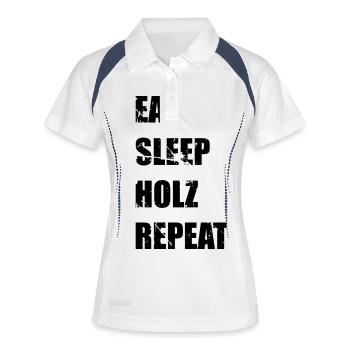 Eat, sleep, Holz, repeat - Frauen Polo atmungsaktiv - Weiß/Navy - Vorne