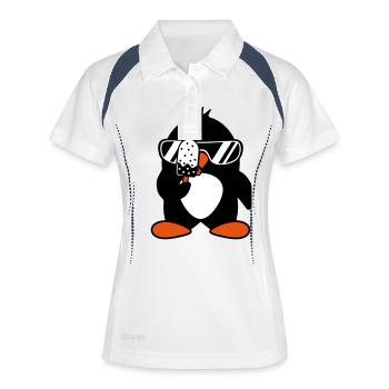 Pinguin schleckt Eis am Stiel isst Eiscreme lecker - Frauen Polo atmungsaktiv - Weiß/Navy - Vorne