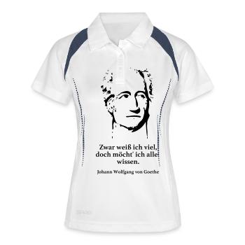 Goethe: Zwar weiß ich viel, doch möcht' ich alles - Frauen Polo atmungsaktiv - Weiß/Navy - Vorne