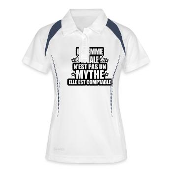 la femme idéale n'est pas mythe elle est comptable - Polo respirant Femme - blanc/marine - Devant