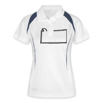 SPrechblase, gestreifter Rand, groß - Frauen Polo atmungsaktiv - Weiß/Navy - Vorne