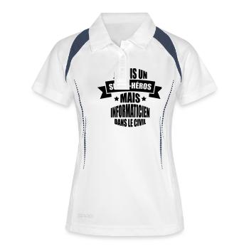 je suis un super-héros mais informaticien - Polo respirant Femme - blanc/marine - Devant